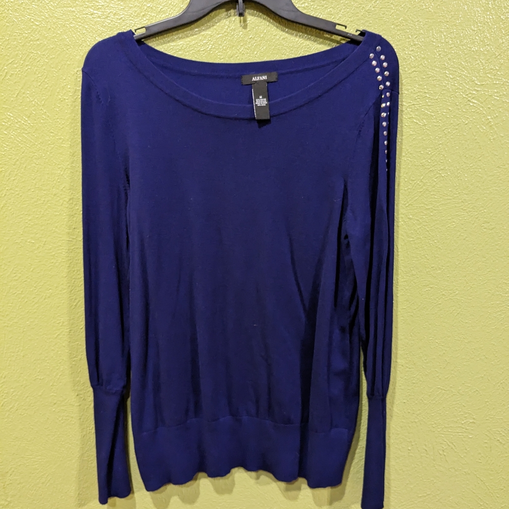 Alfani Women's Blue Top with Embellished Shoulder